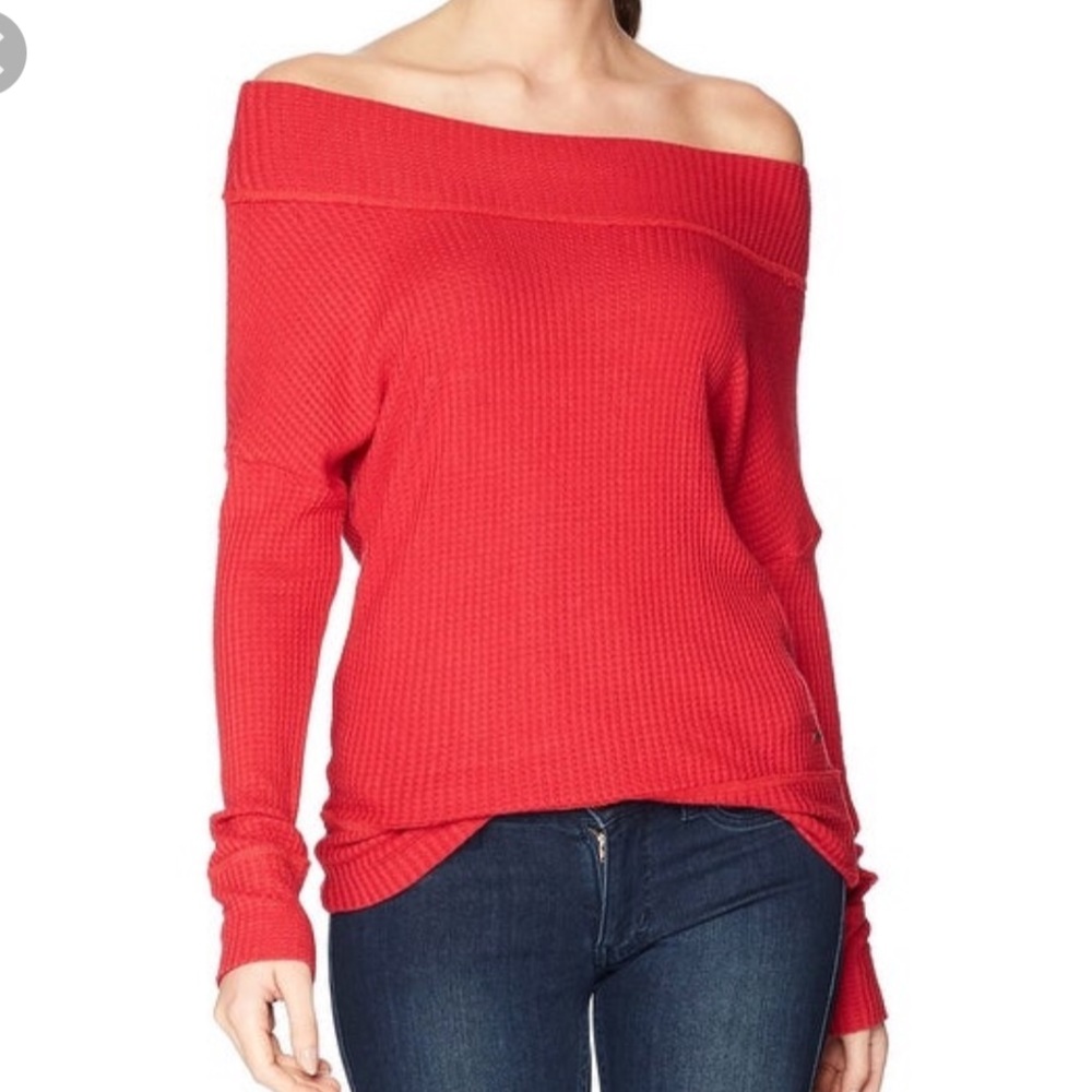 Lucky Brand Off The Shoulder Red Sweater (Sm)